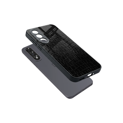 Croco Black sleek oneplus nord 5 cover with tempered glass back and TPU edges