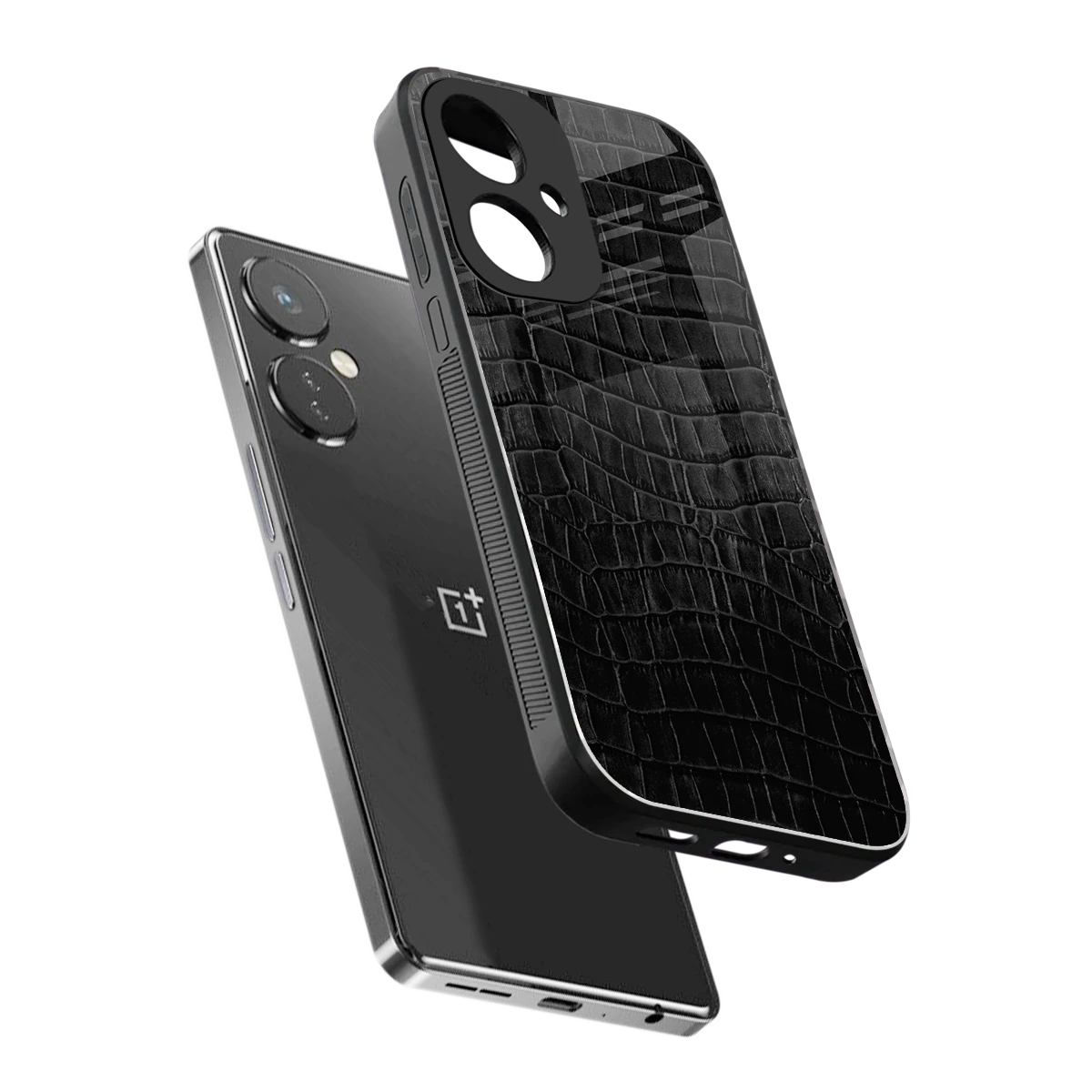 Croco Black sleek oneplus nord ce 3 cover with tempered glass back and TPU edges