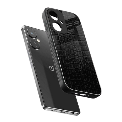 Croco Black sleek oneplus nord ce 3 cover with tempered glass back and TPU edges
