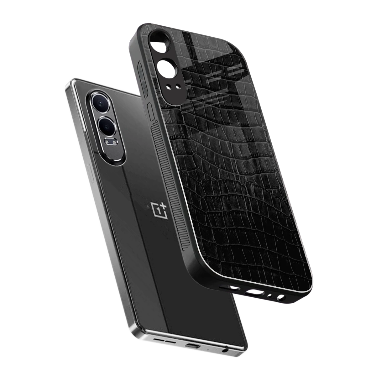 Croco Black sleek oneplus nord ce 4 lite cover with tempered glass back and TPU edges