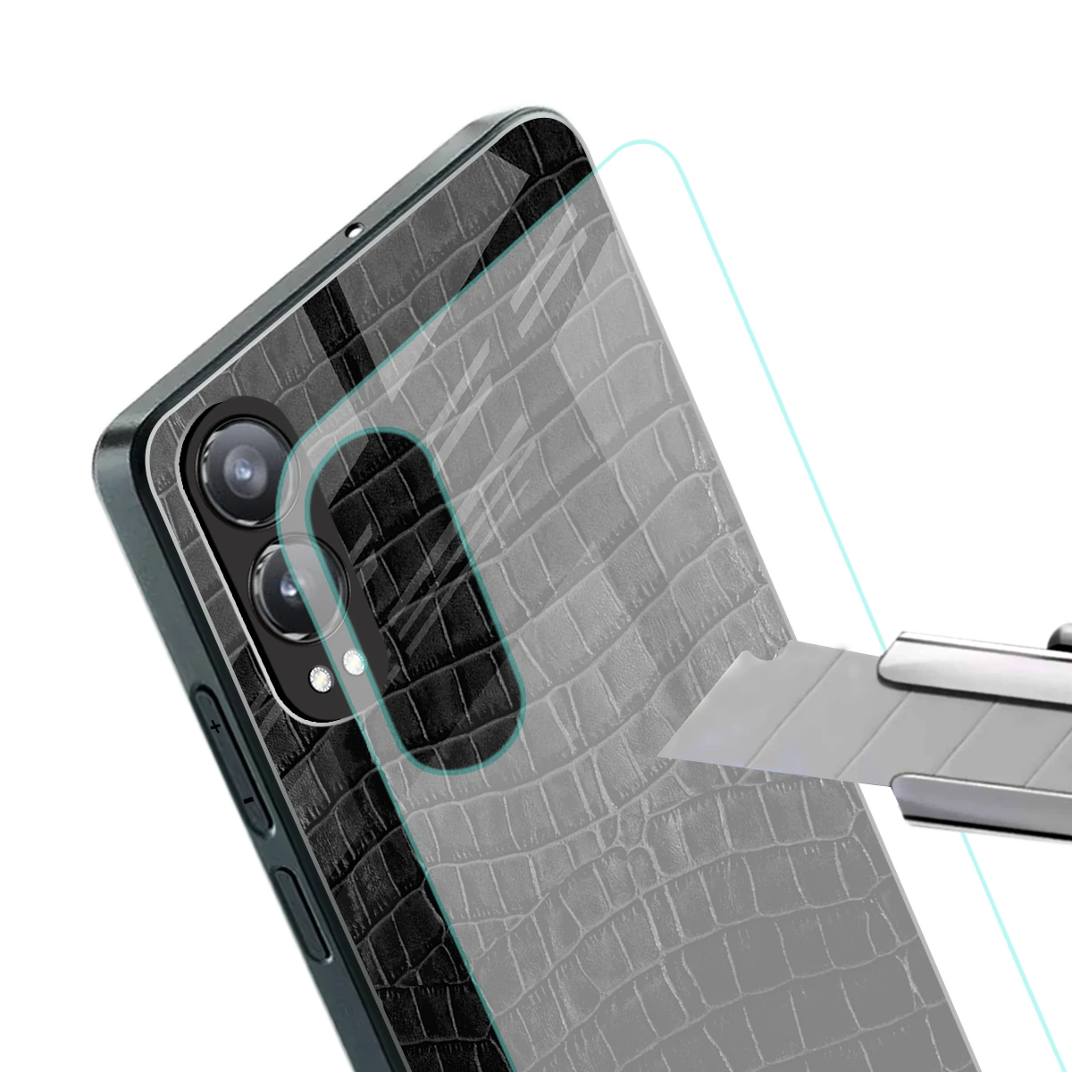 Croco Black stylish phone case for oneplus nord ce 4 lite | glossy glass and slim fit