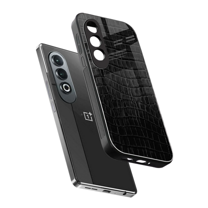 Croco Black sleek oneplus nord ce 4 cover with tempered glass back and TPU edges