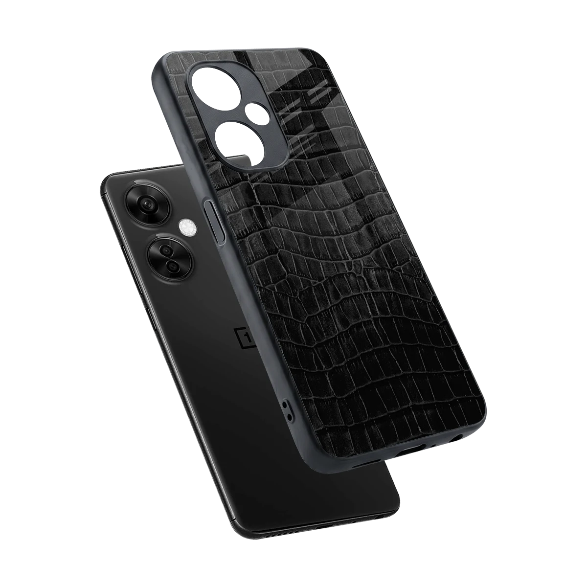 Croco Black sleek oneplus nord ce 3 lite cover with tempered glass back and TPU edges