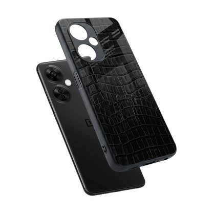Croco Black sleek oneplus nord ce 3 lite cover with tempered glass back and TPU edges