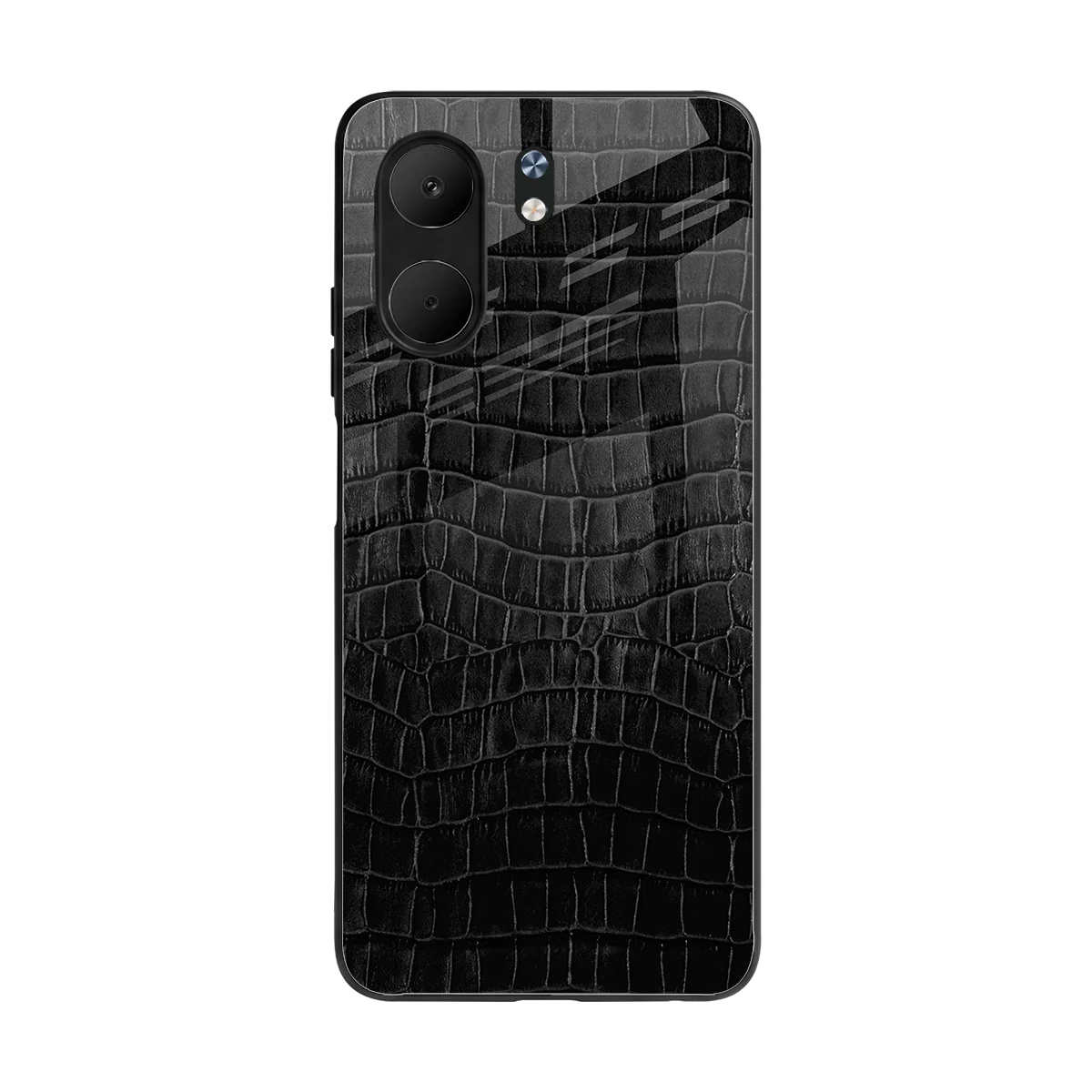 Croco Black back phone cover | glass case for oppo a5x 5g
