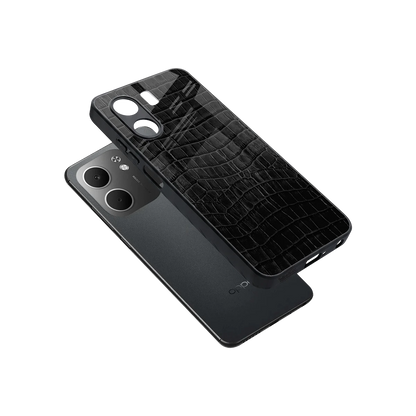 Croco Black sleek oppo a5x 5g cover with tempered glass back and TPU edges