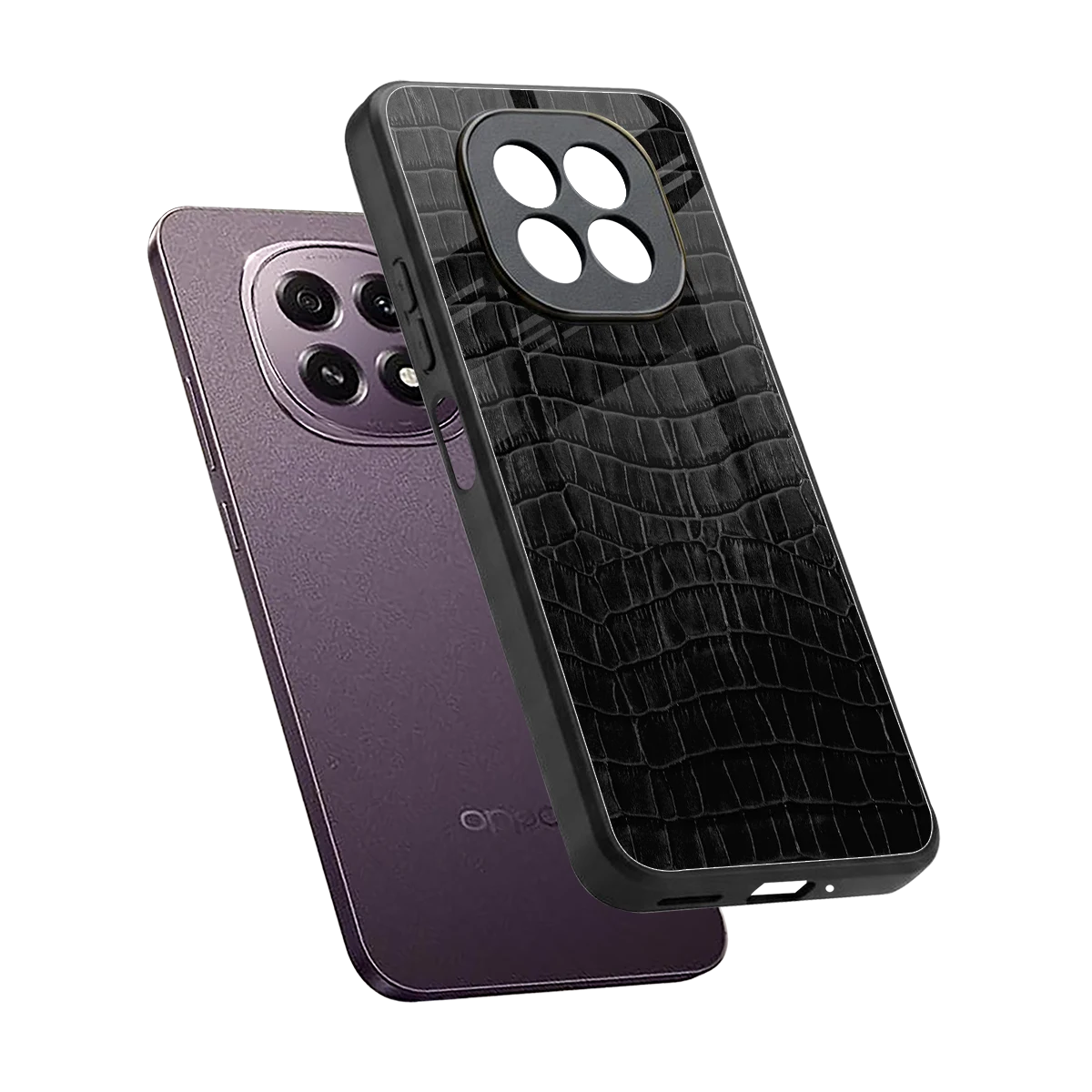 Croco Black sleek oppo f29 5g cover with tempered glass back and TPU edges