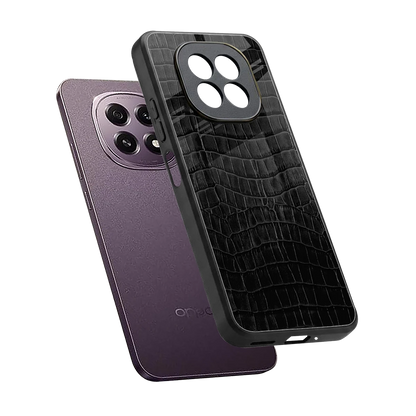 Croco Black sleek oppo f29 5g cover with tempered glass back and TPU edges