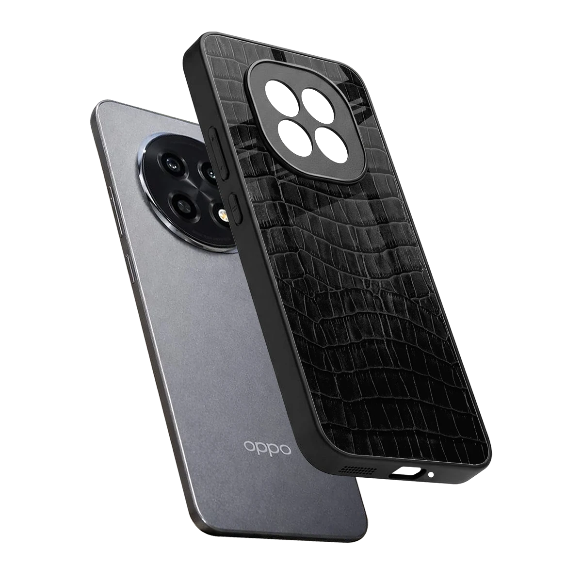 Croco Black sleek oppo f29 pro 5g cover with tempered glass back and TPU edges