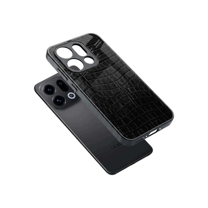 Croco Black sleek oppo find x9 cover with tempered glass back and TPU edges