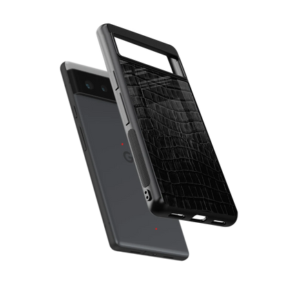 Croco Black sleek google pixel 6a cover with tempered glass back and TPU edges