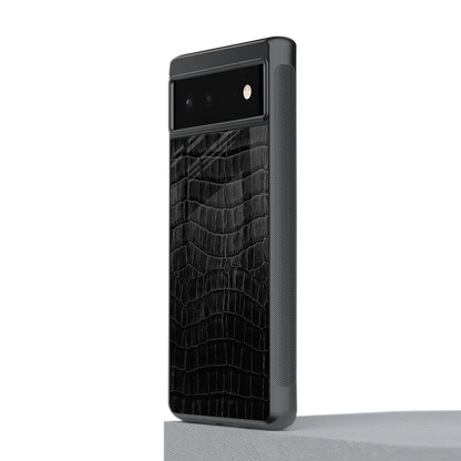 Croco Black stylish phone case for google pixel 6a | glossy glass and slim fit