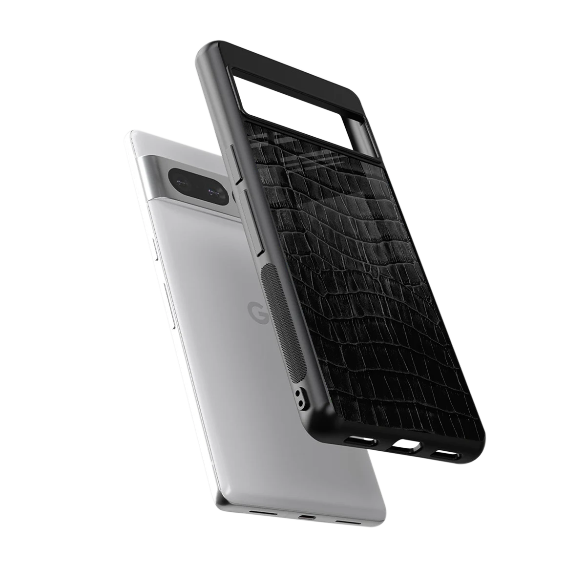 Croco Black sleek google pixel 7 pro cover with tempered glass back and TPU edges