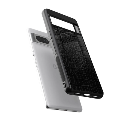 Croco Black sleek google pixel 7 pro cover with tempered glass back and TPU edges