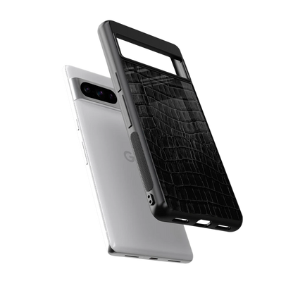 Croco Black sleek google pixel 8 pro cover with tempered glass back and TPU edges
