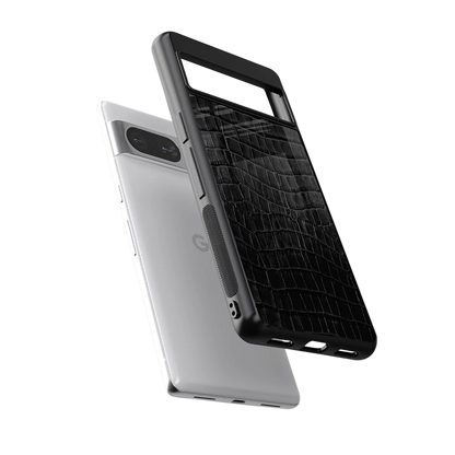 Croco Black sleek google pixel 8 cover with tempered glass back and TPU edges