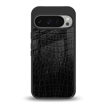 Croco Black back phone cover | glass case for google pixel 9 pro xl