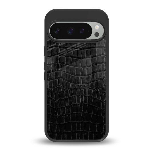 Croco Black back phone cover | glass case for google pixel 9 pro xl