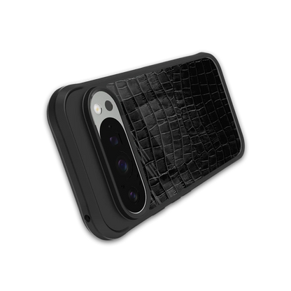 Croco Black stylish phone case for google pixel 9 pro xl | glossy glass and slim fit