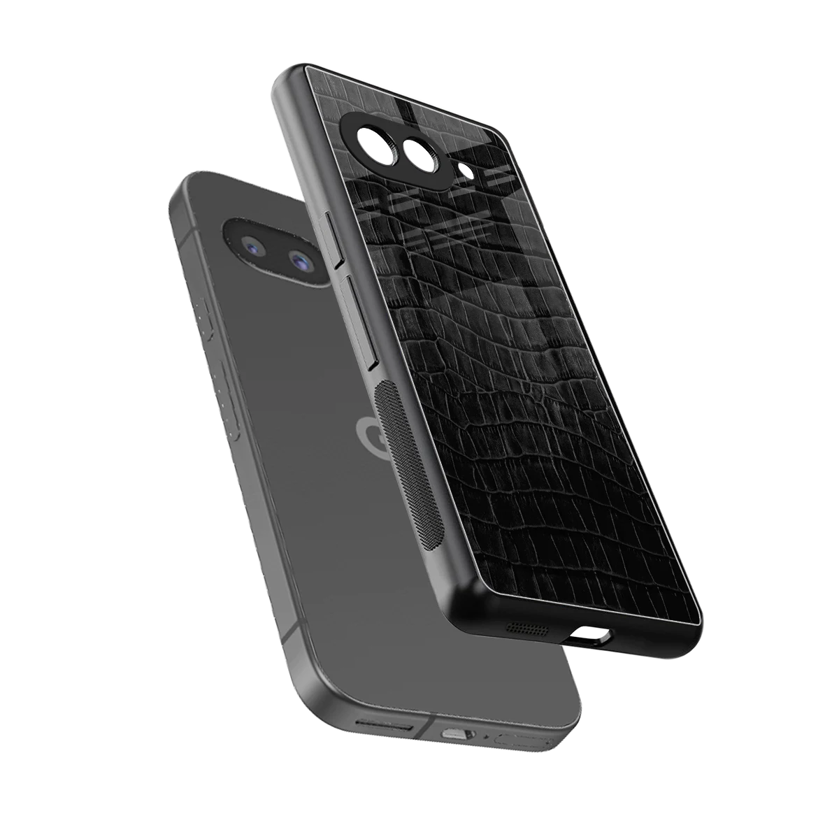 Croco Black sleek google pixel 10a cover with tempered glass back and TPU edges