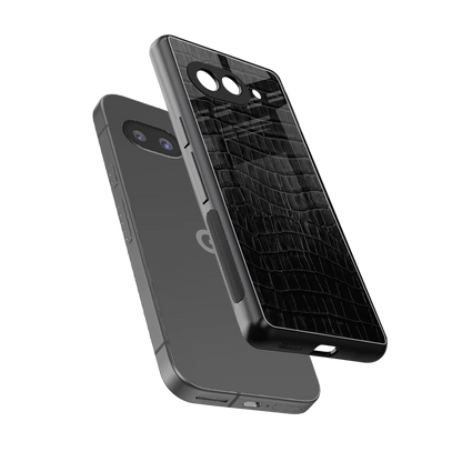 Croco Black sleek google pixel 10a cover with tempered glass back and TPU edges