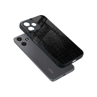 Croco Black sleek redmi 12 5g cover with tempered glass back and TPU edges