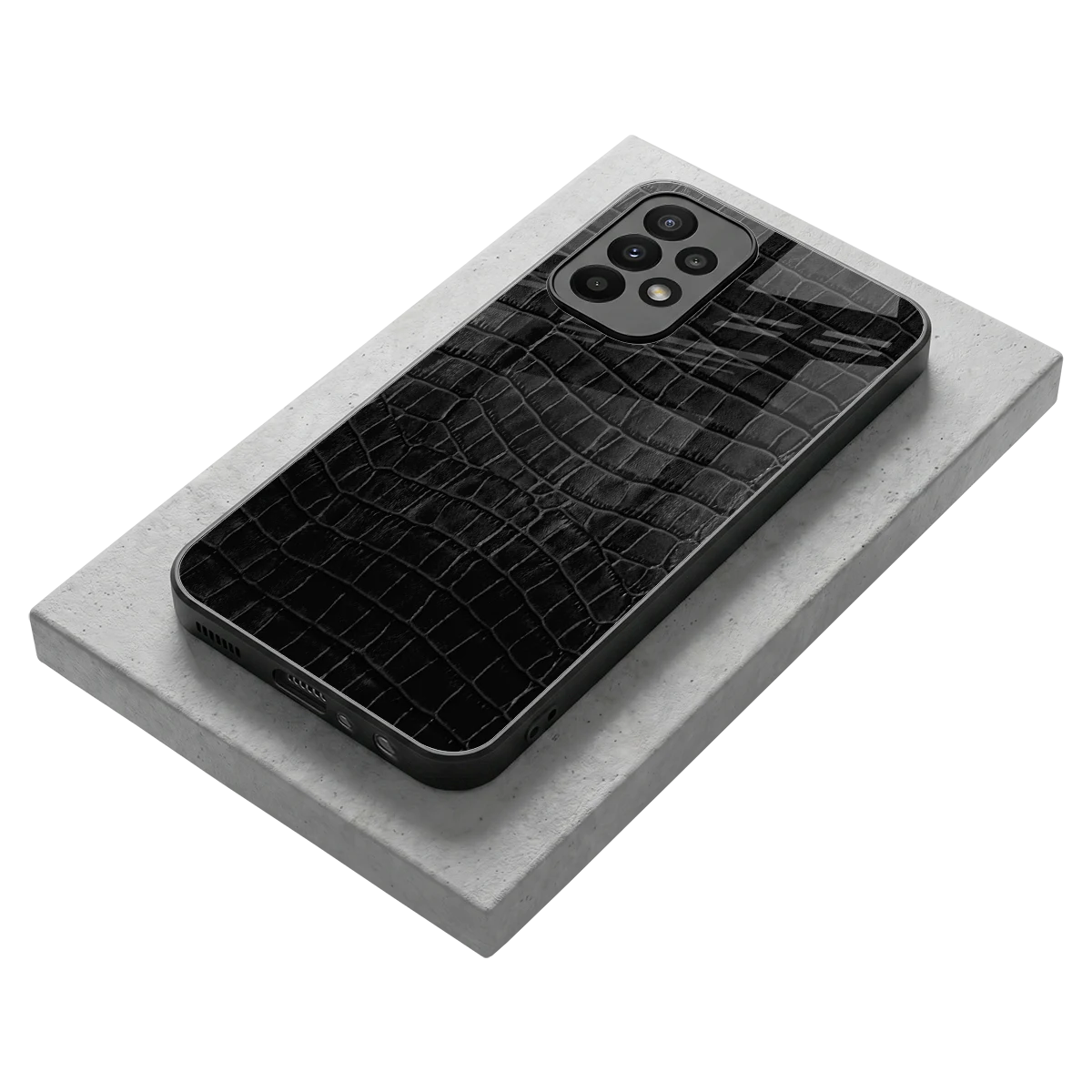 Croco Black stylish phone case for samsung galaxy a23 | glossy glass and slim fit