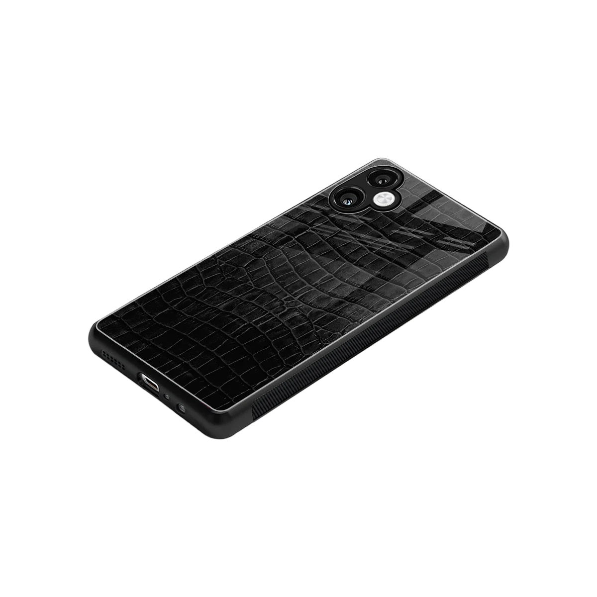Croco Black stylish phone case for samsung galaxy a06 5g | glossy glass and slim fit