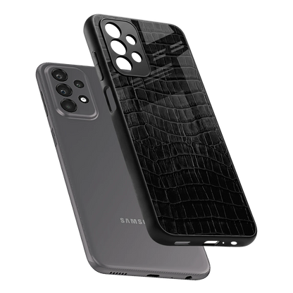 Croco Black sleek samsung galaxy a23 cover with tempered glass back and TPU edges