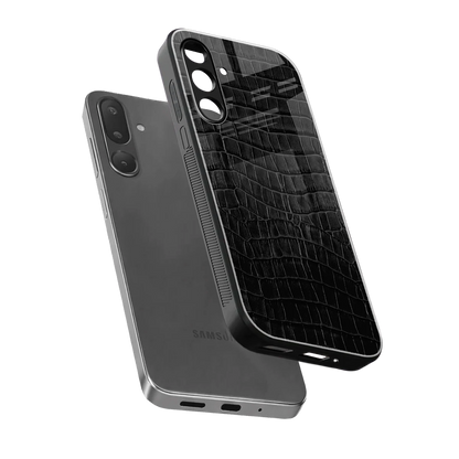 Croco Black sleek samsung galaxy m56 5g cover with tempered glass back and TPU edges