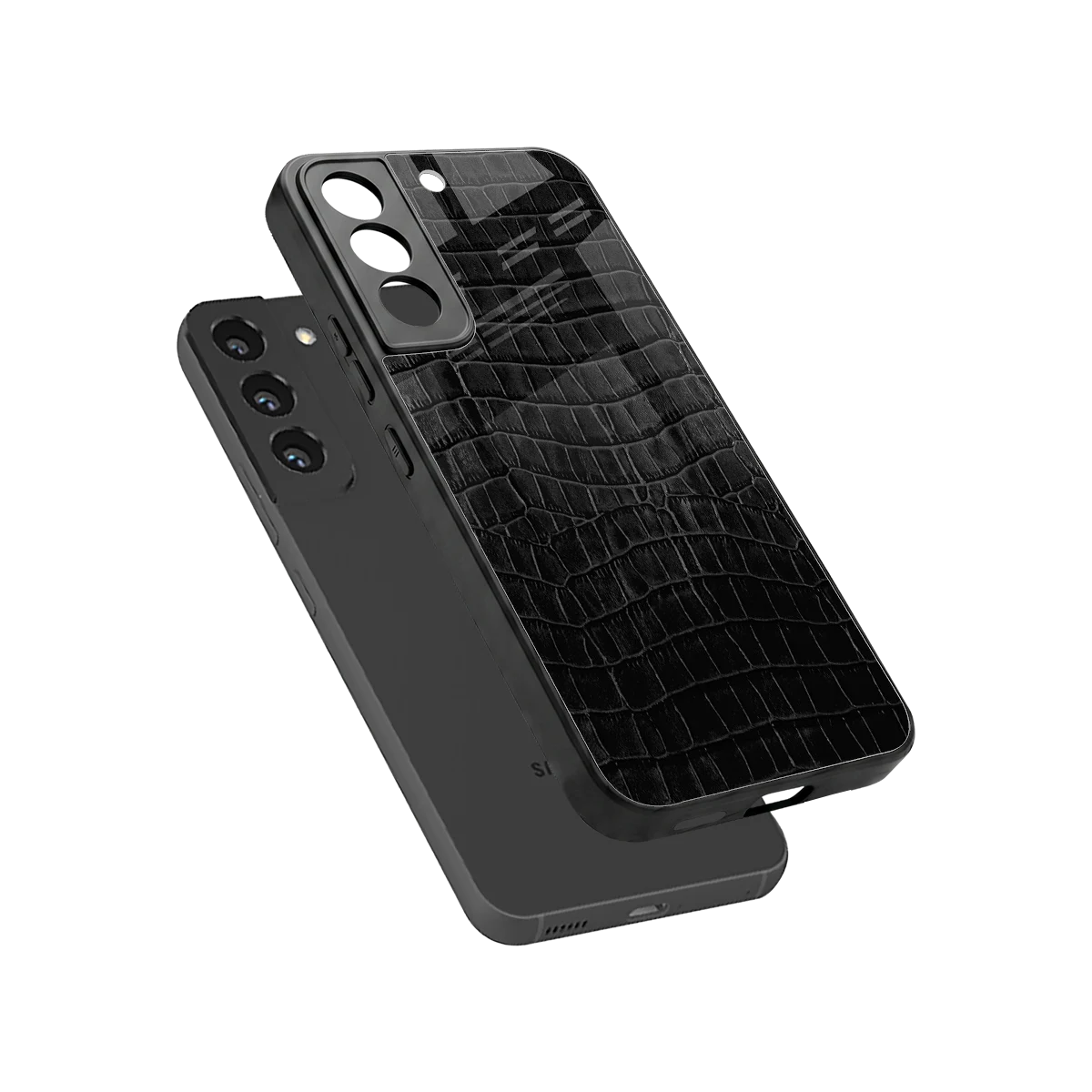 Croco Black sleek samsung galaxy s22 cover with tempered glass back and TPU edges