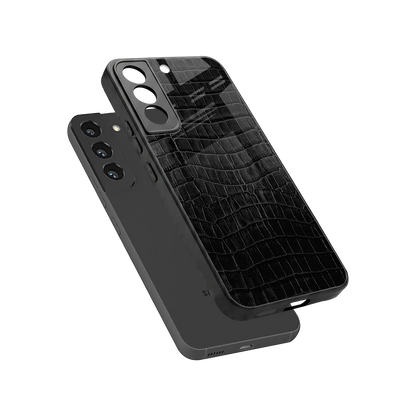 Croco Black sleek samsung galaxy s22 cover with tempered glass back and TPU edges