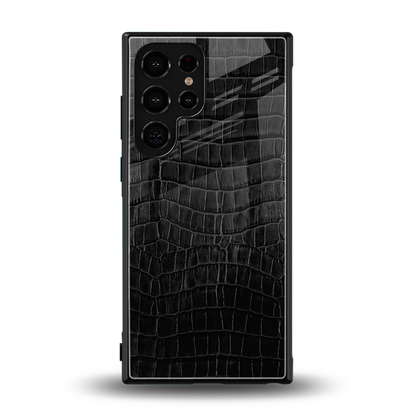 Croco Black back phone cover | glass case for samsung galaxy s23 ultra