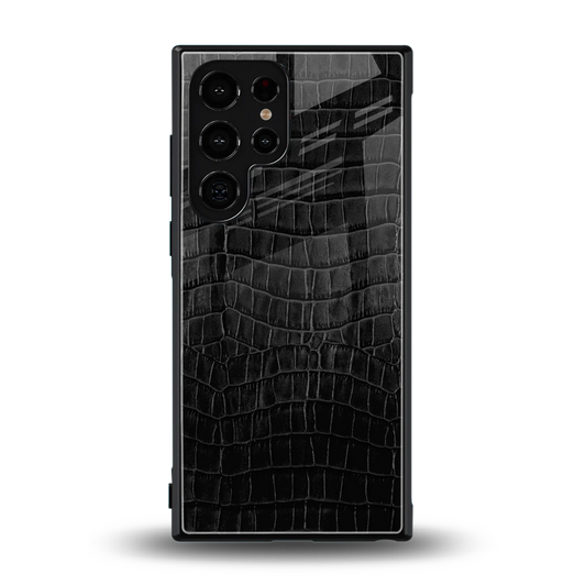Croco Black back phone cover | glass case for samsung galaxy s23 ultra