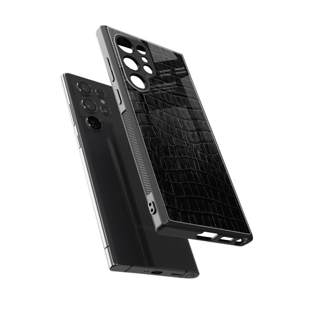 Croco Black sleek samsung galaxy s23 ultra cover with tempered glass back and TPU edges
