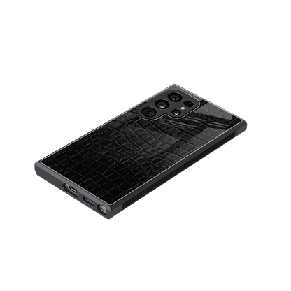 Croco Black stylish phone case for samsung galaxy s23 ultra | glossy glass and slim fit