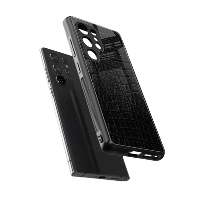 Croco Black sleek samsung galaxy s25 ultra cover with tempered glass back and TPU edges