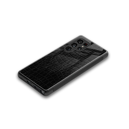Croco Black stylish phone case for samsung galaxy s25 ultra | glossy glass and slim fit