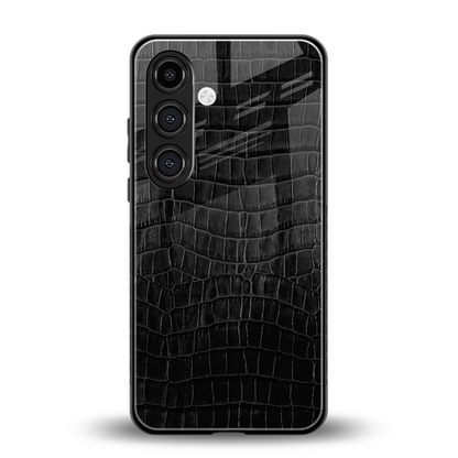 Croco Black back phone cover | glass case for samsung galaxy s23 plus