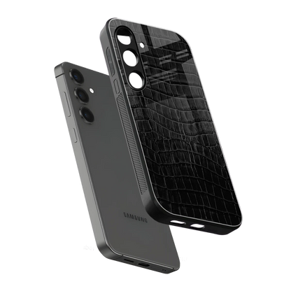 Croco Black sleek samsung galaxy s25 cover with tempered glass back and TPU edges
