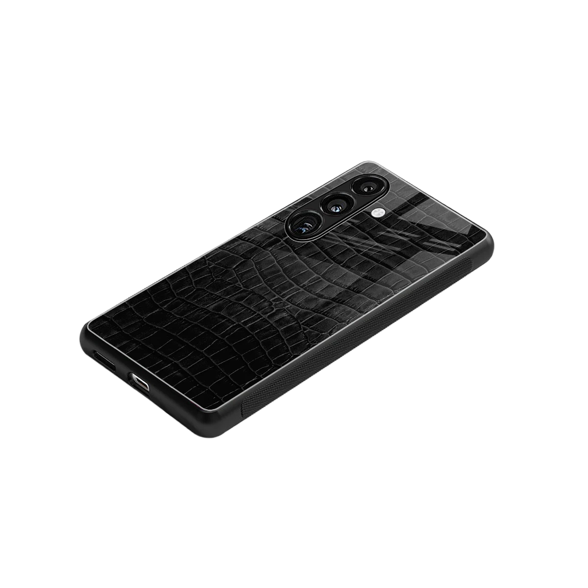 Croco Black stylish phone case for samsung galaxy s25 | glossy glass and slim fit