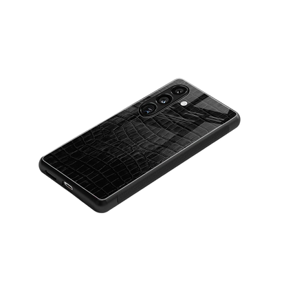 Croco Black stylish phone case for samsung galaxy s23 fe | glossy glass and slim fit