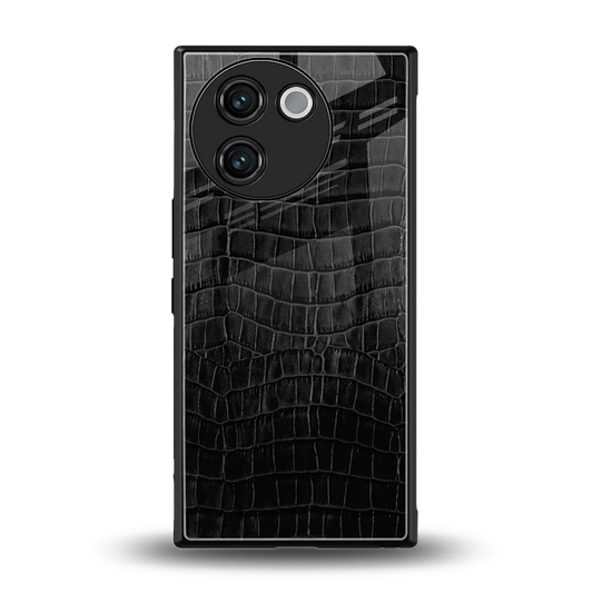 Croco Black back phone cover | glass case for vivo v30e