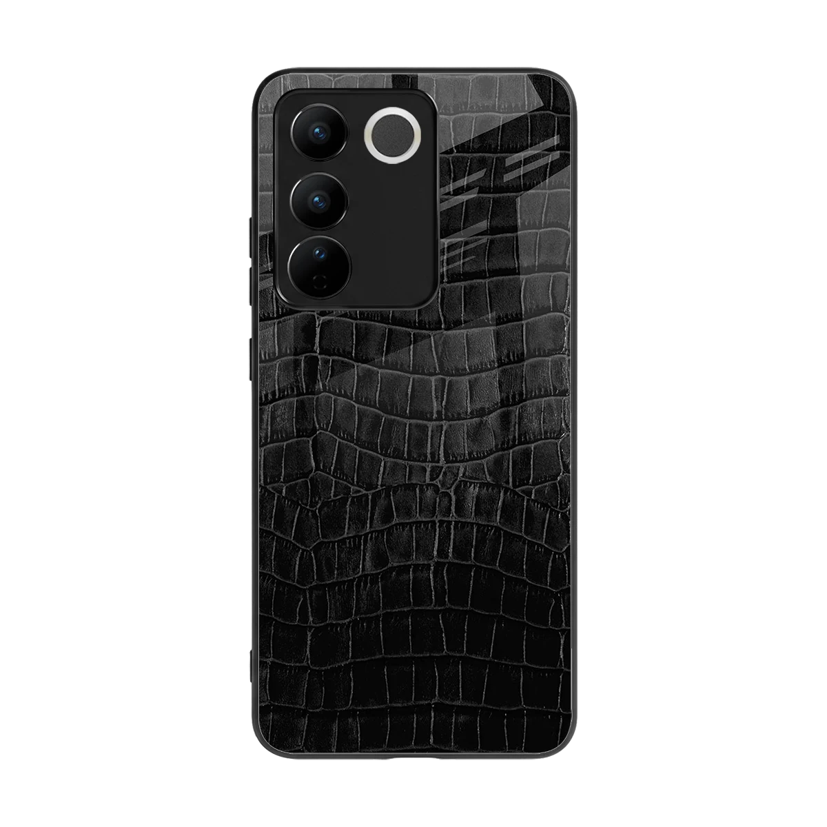 Croco Black back phone cover | glass case for vivo v27 5g