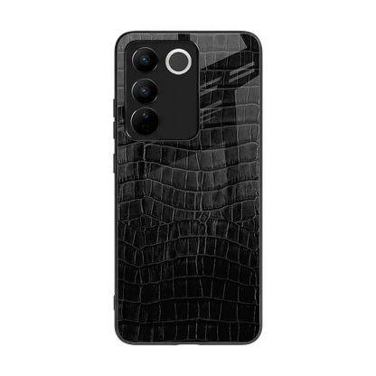 Croco Black back phone cover | glass case for vivo v27 5g