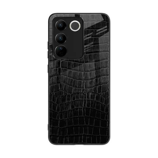 Croco Black back phone cover | glass case for vivo v27 5g