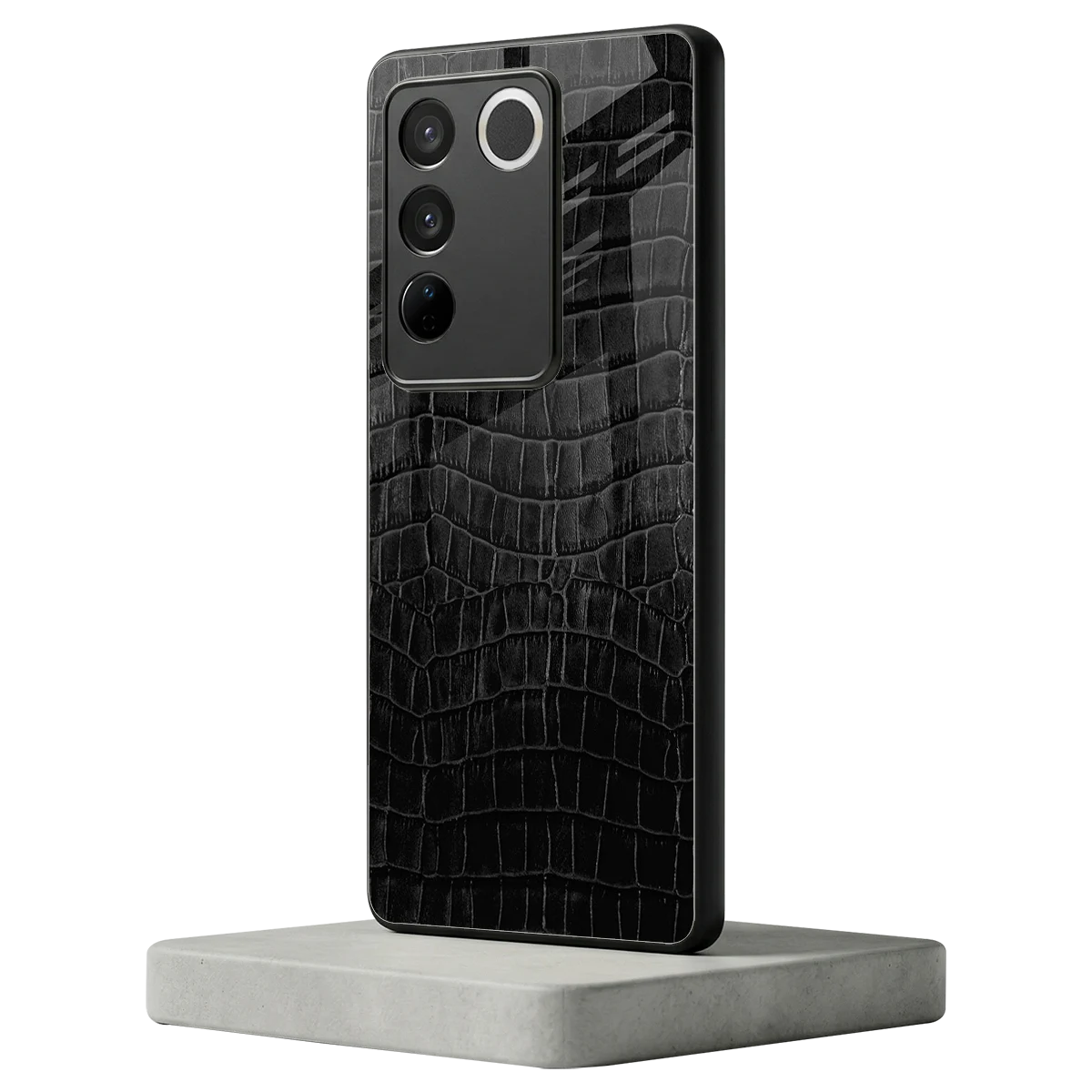 Croco Black vivo v27 5g mobile cover | shockproof glass phone case
