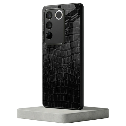 Croco Black vivo v27 5g mobile cover | shockproof glass phone case