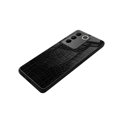 Croco Black stylish phone case for vivo v27 5g | glossy glass and slim fit