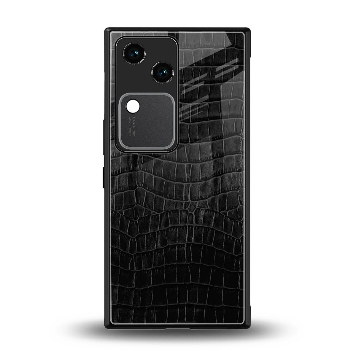 Croco Black back phone cover | glass case for vivo v30